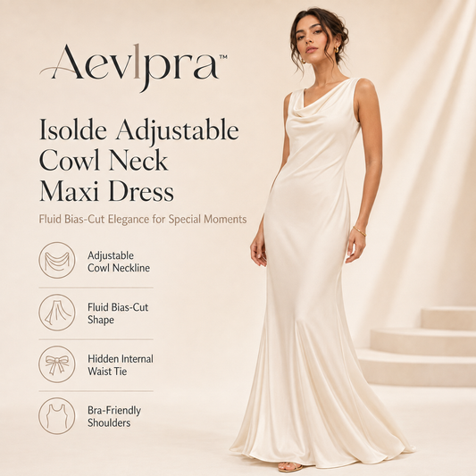 Aevlpra™ Isolde Adjustable Cowl Neck Maxi Dress – Women’s Bias-Cut Evening Dress