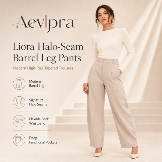 Aevlpra™ Liora Halo-Seam Barrel Leg Pants – Women’s High-Waisted Tapered Trousers