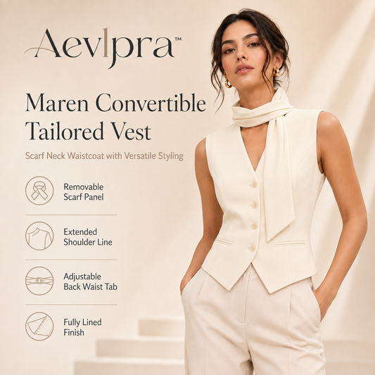 Aevlpra™ Maren Convertible Tailored Vest – Women’s Scarf Neck Sleeveless Waistcoat