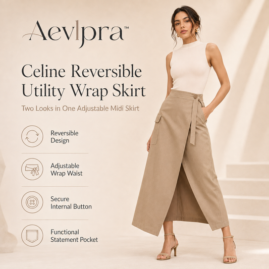 Aevlpra™ Celine Reversible Utility Wrap Skirt – Women’s Adjustable Midi Skirt with Pockets